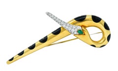 Michael Bondanza Pave Diamond Onyx Emerald Platinum 18 Karat Gold Heron Brooch