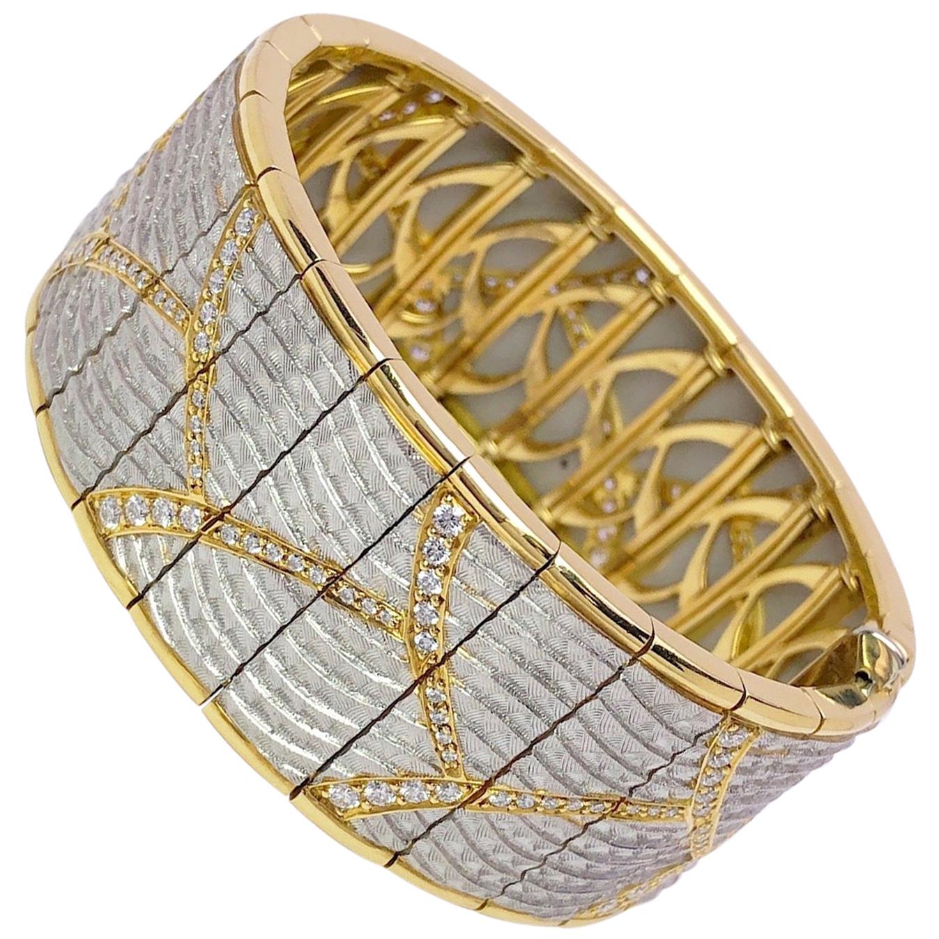 Michael Bondanza Platinum, 18 Karat Yellow Gold and Diamonds "Venetian" Bracelet For Sale