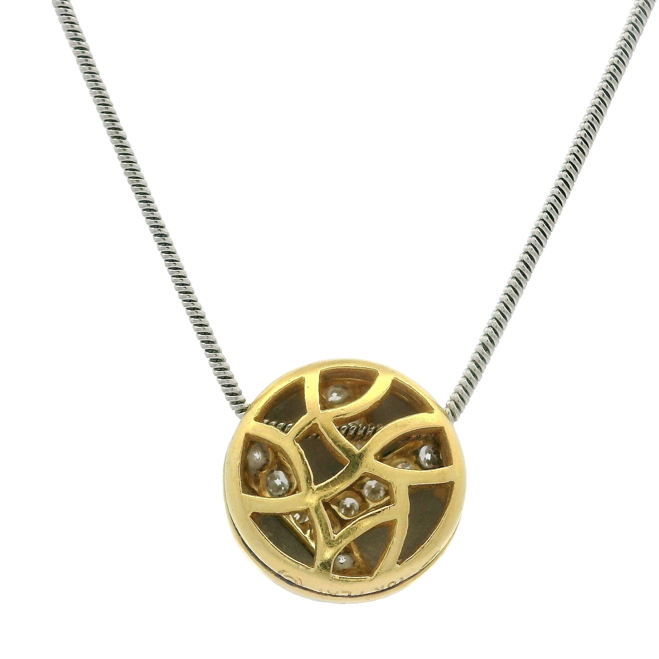 Michael Bondanza Platinum & 18k Gold .20ctw Diamond Round Slide Pendant Necklace For Sale 5