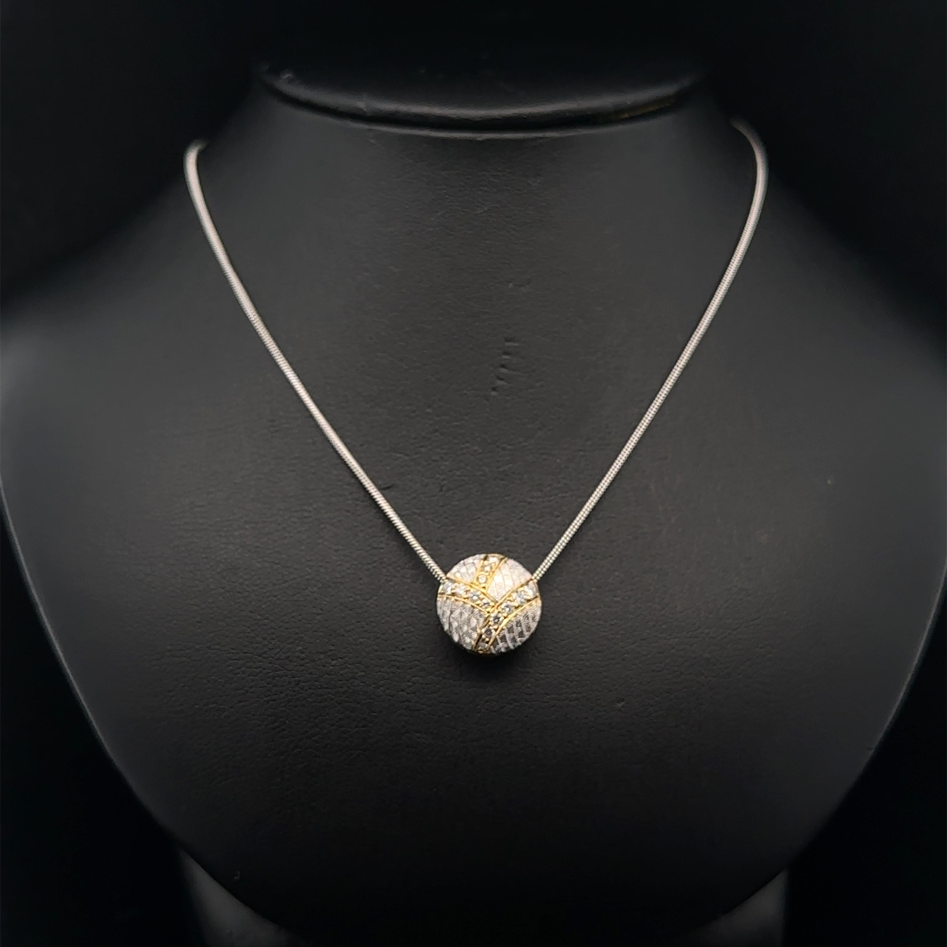 Michael Bondanza Platinum & 18k Gold .20ctw Diamond Round Slide Pendant Necklace For Sale 6