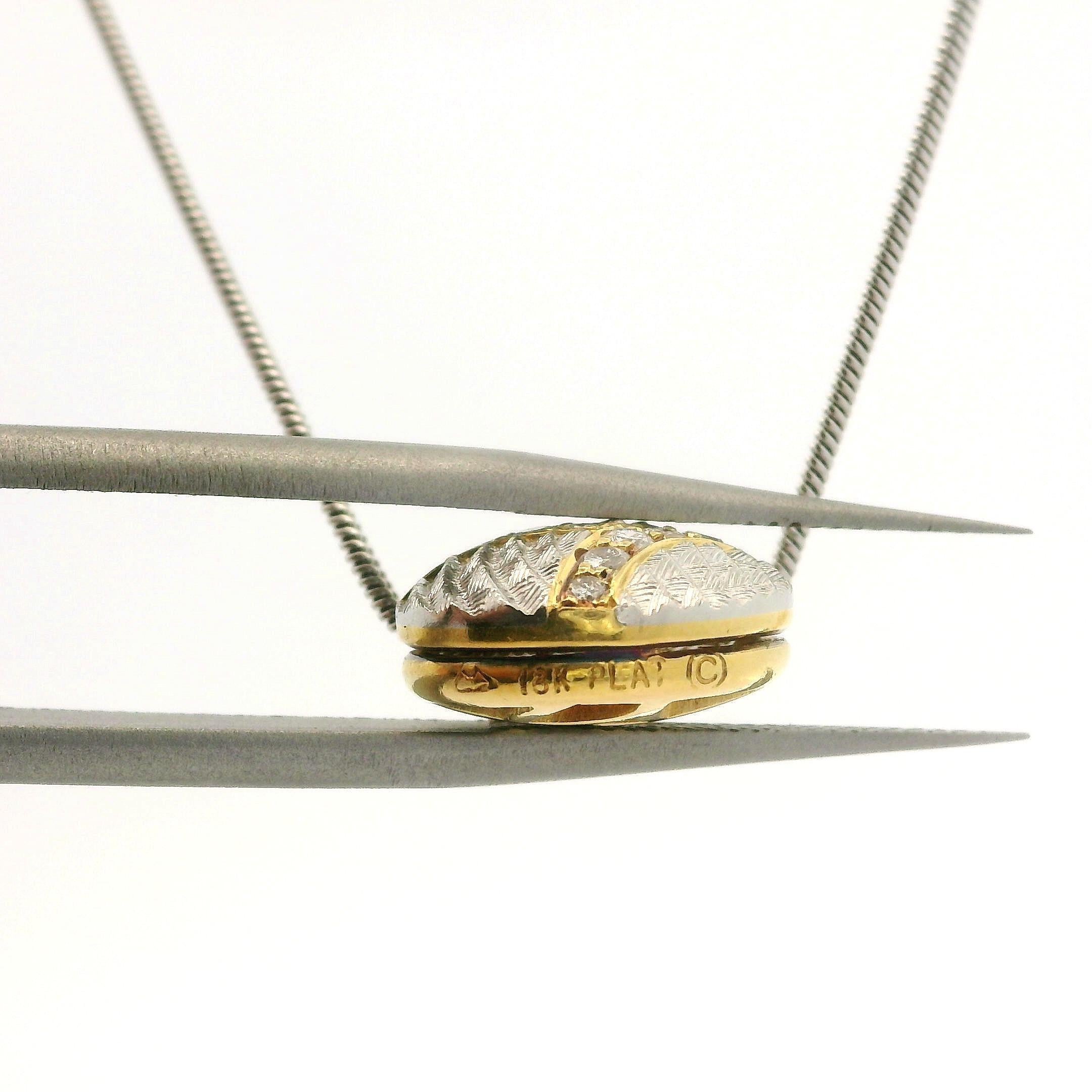 Brilliant Cut Michael Bondanza Platinum & 18k Gold .20ctw Diamond Round Slide Pendant Necklace For Sale