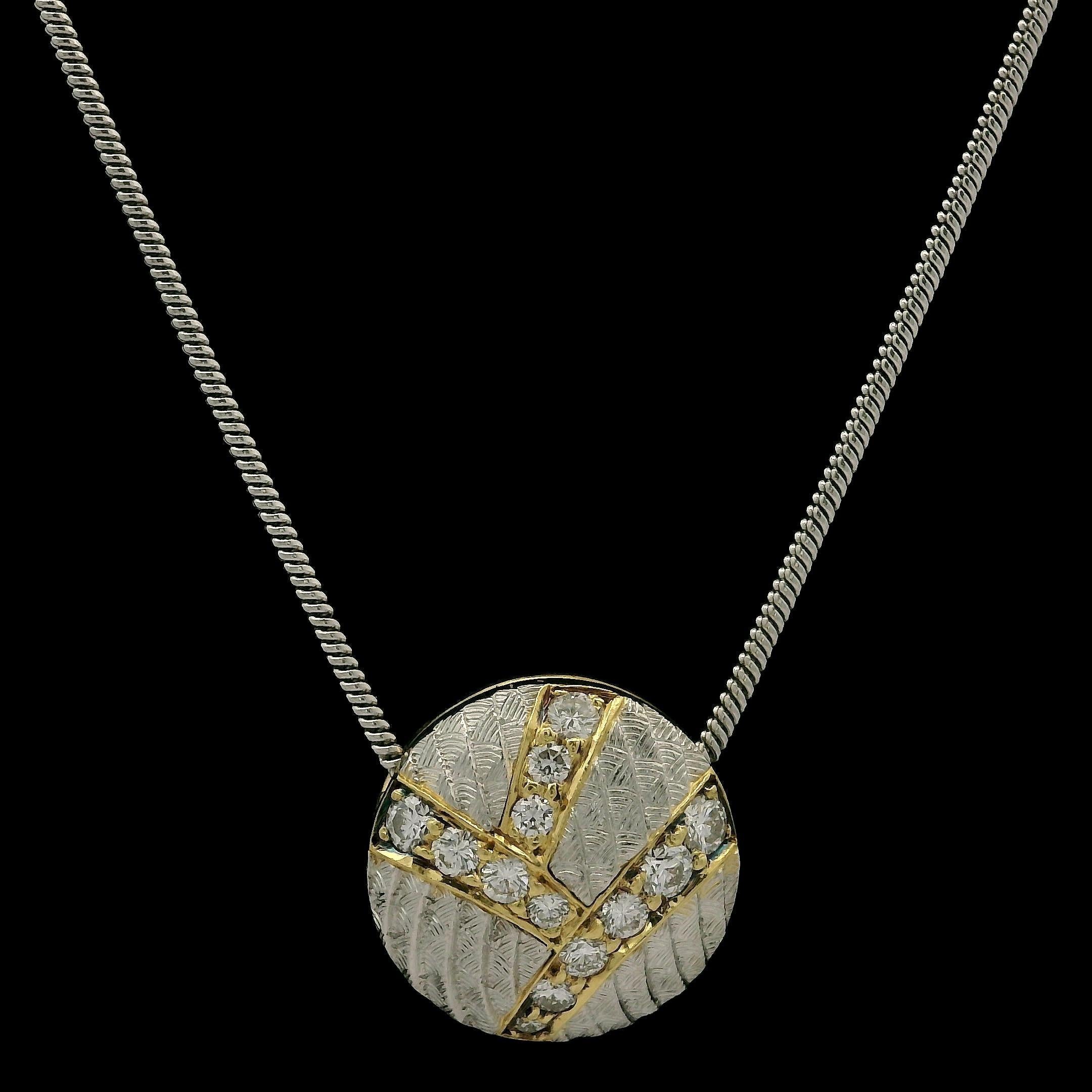 Michael Bondanza Platinum & 18k Gold .20ctw Diamond Round Slide Pendant Necklace In Excellent Condition For Sale In Montclair, NJ