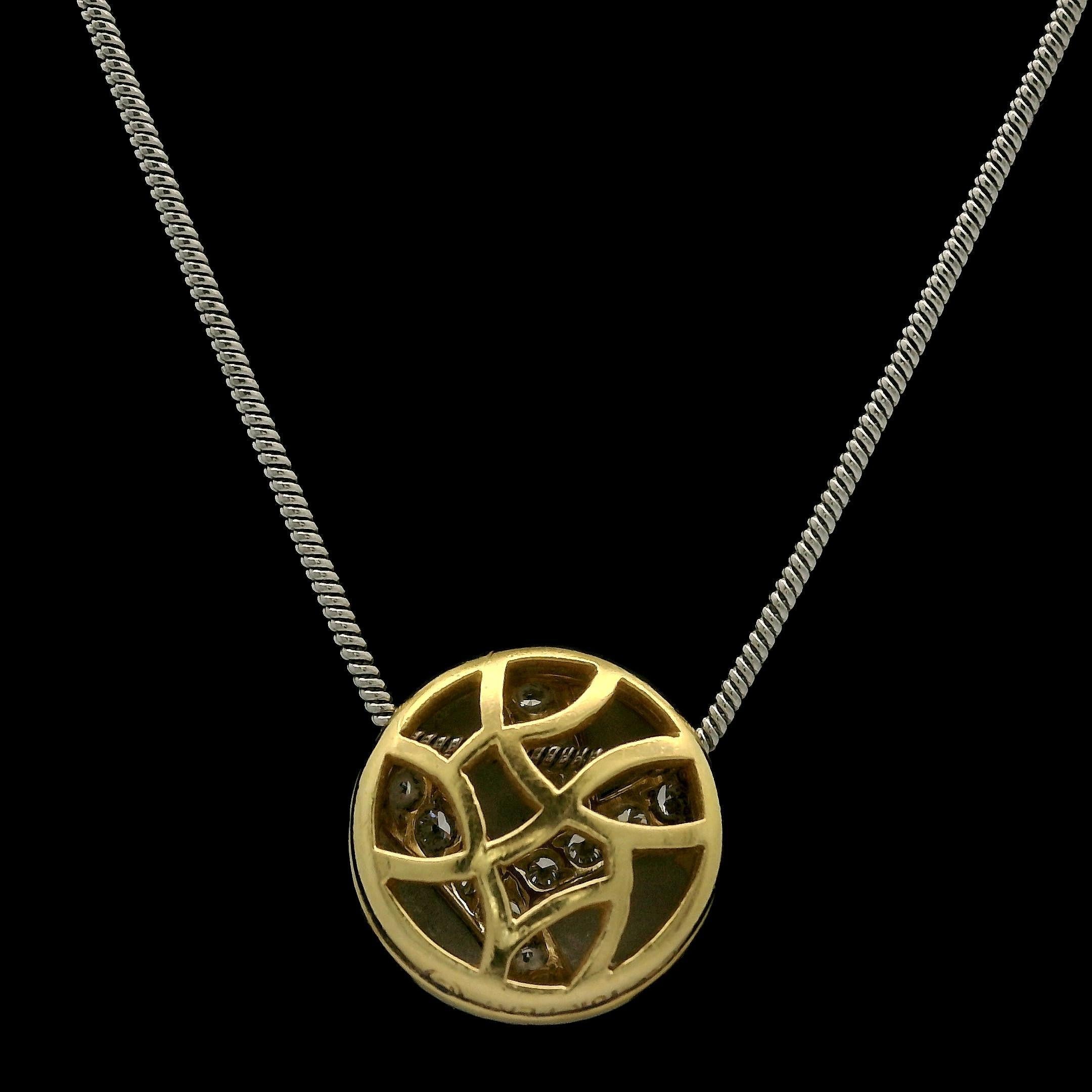 Women's Michael Bondanza Platinum & 18k Gold .20ctw Diamond Round Slide Pendant Necklace For Sale