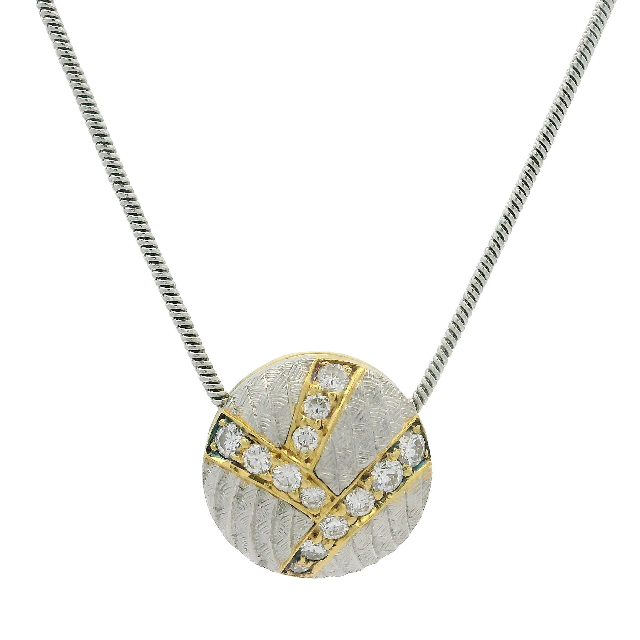 Michael Bondanza Platinum & 18k Gold .20ctw Diamond Round Slide Pendant Necklace For Sale 1