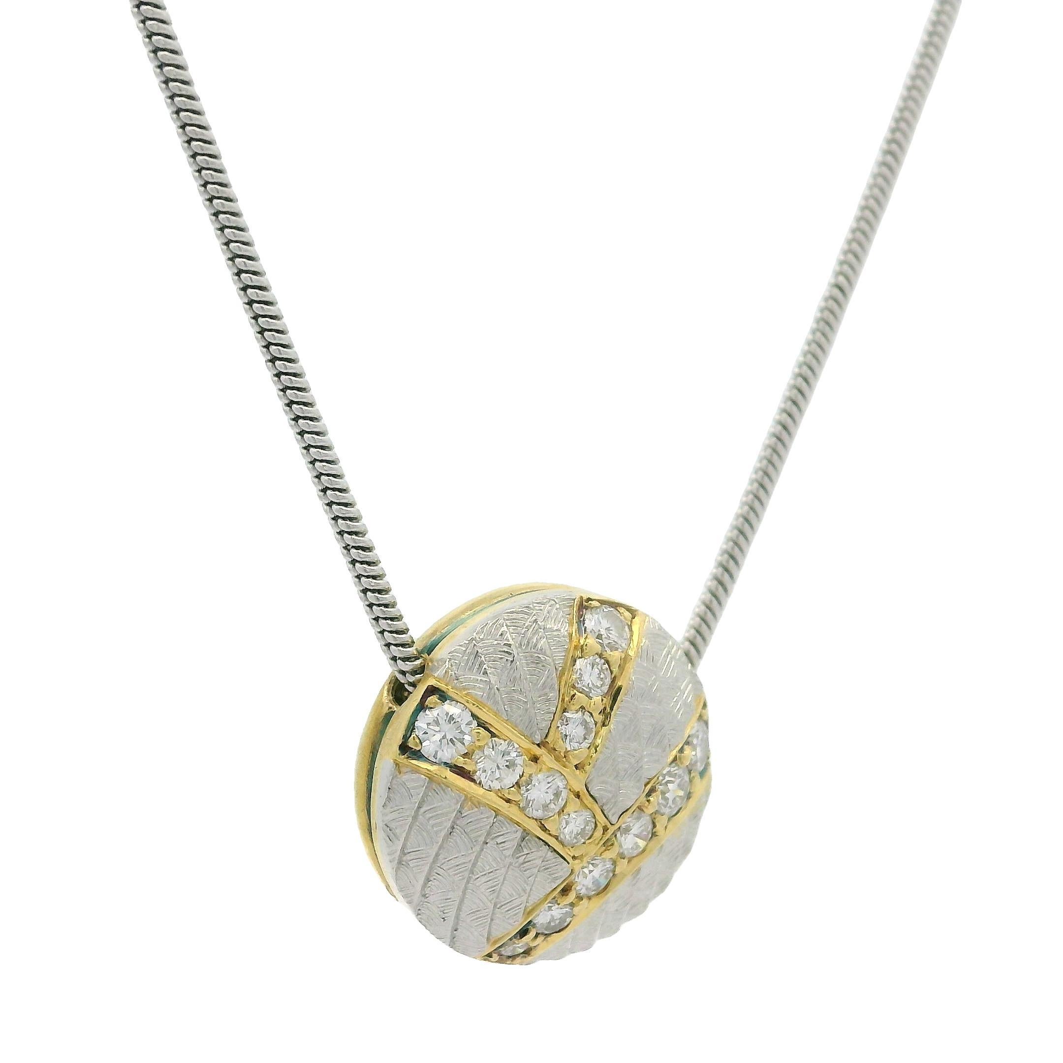 Michael Bondanza Platinum & 18k Gold .20ctw Diamond Round Slide Pendant Necklace For Sale 2