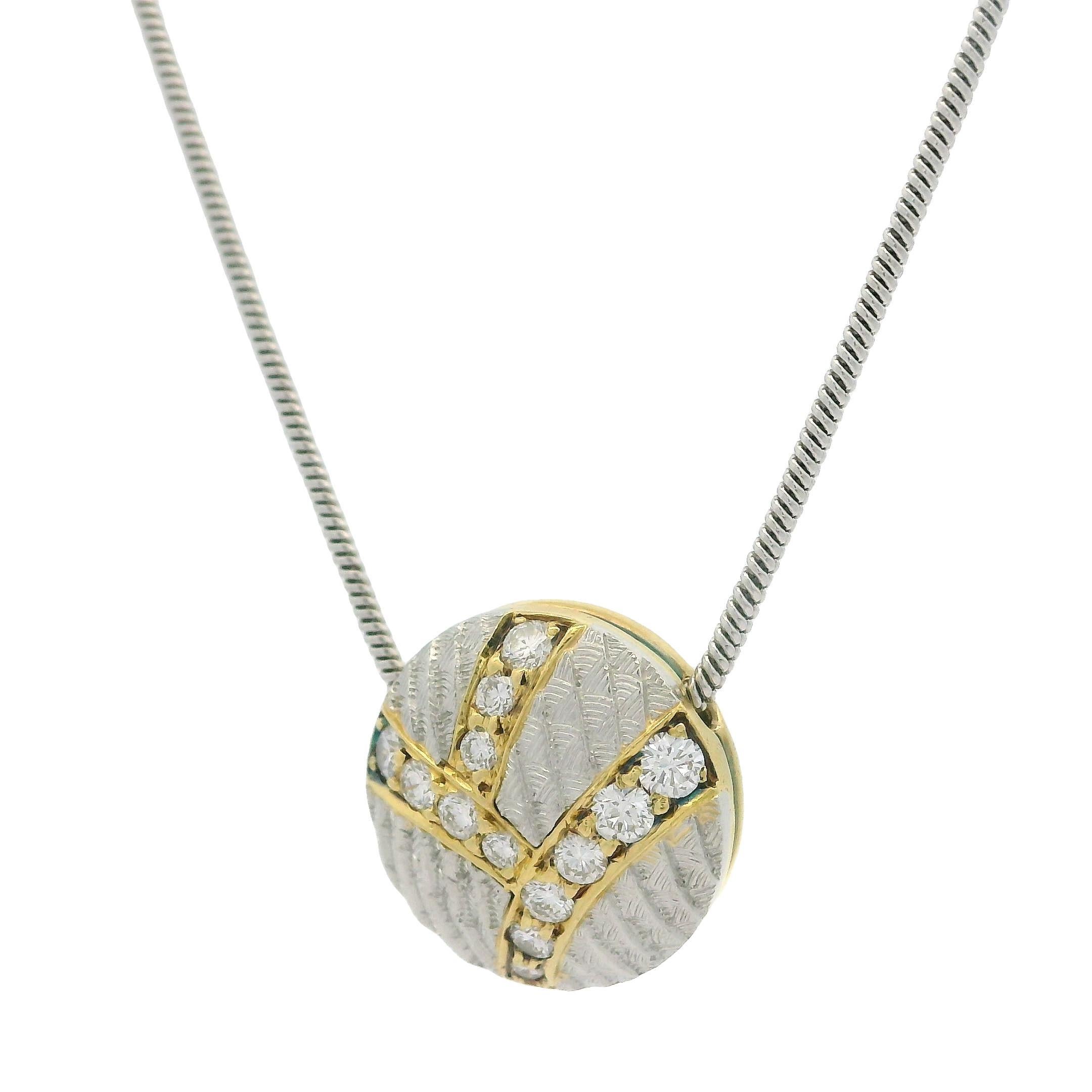 Michael Bondanza Platinum & 18k Gold .20ctw Diamond Round Slide Pendant Necklace For Sale 3