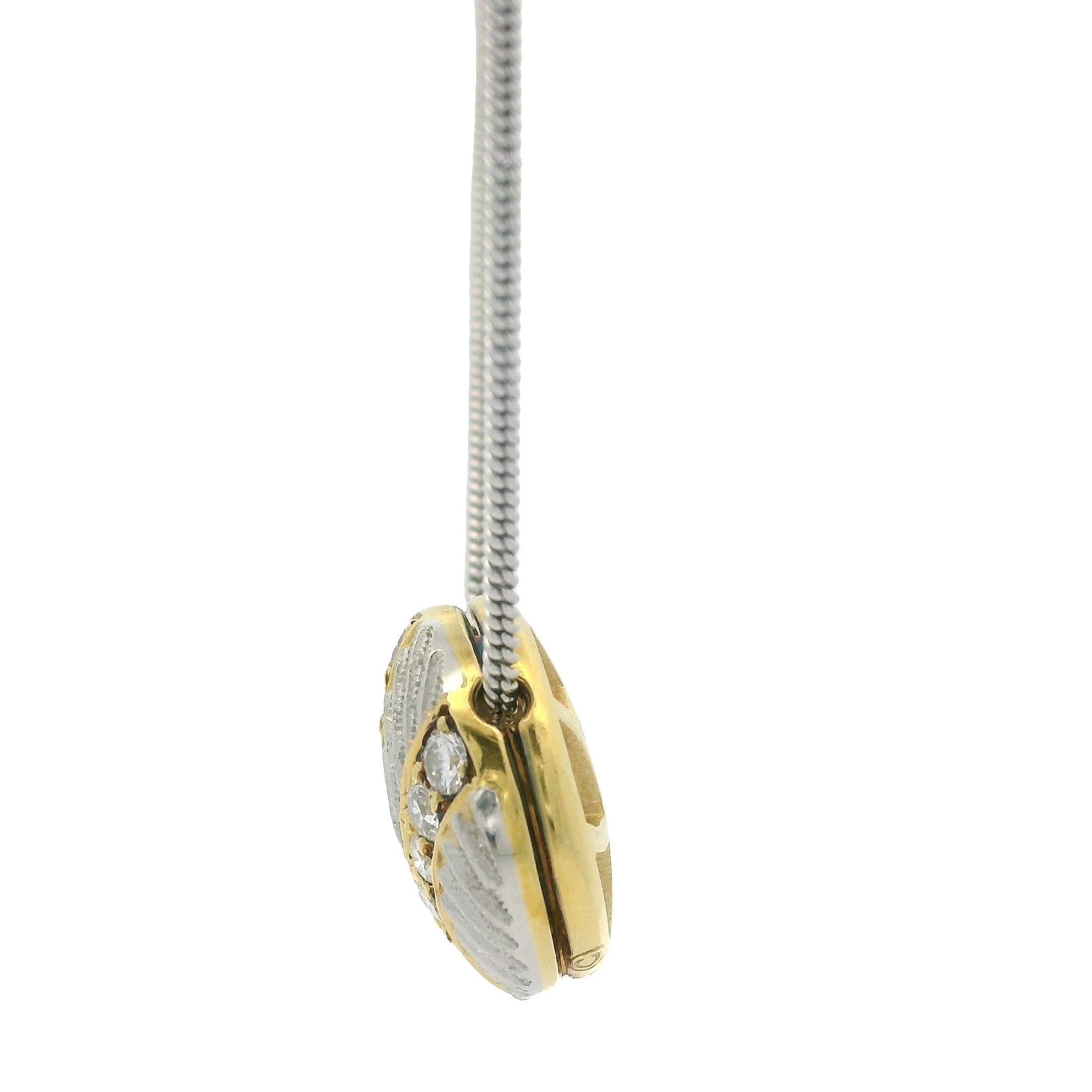 Michael Bondanza Platinum & 18k Gold .20ctw Diamond Round Slide Pendant Necklace For Sale 4