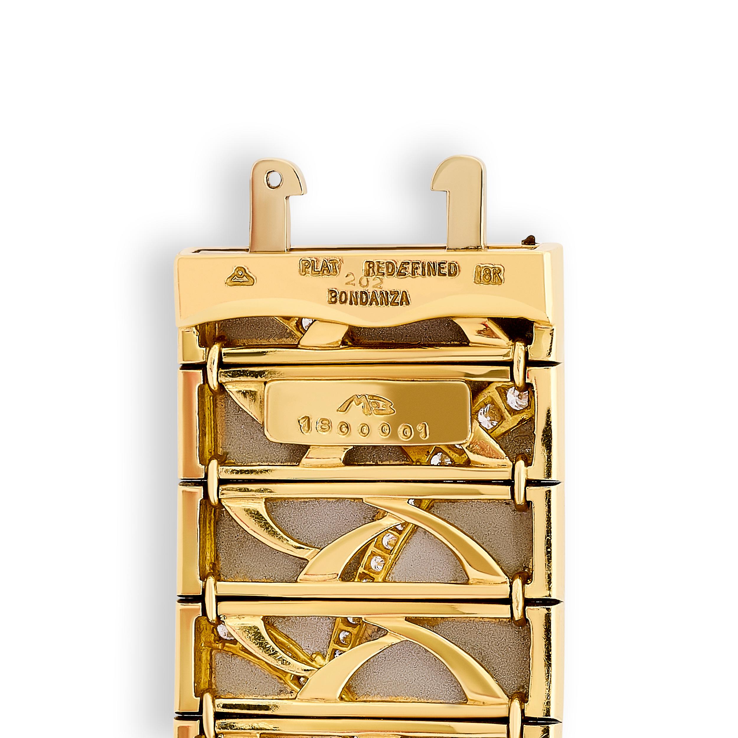 Michael Bondanza Platinum/18K Yellow Gold Venetian Diamond Bracelet In Excellent Condition For Sale In Philadelphia, PA