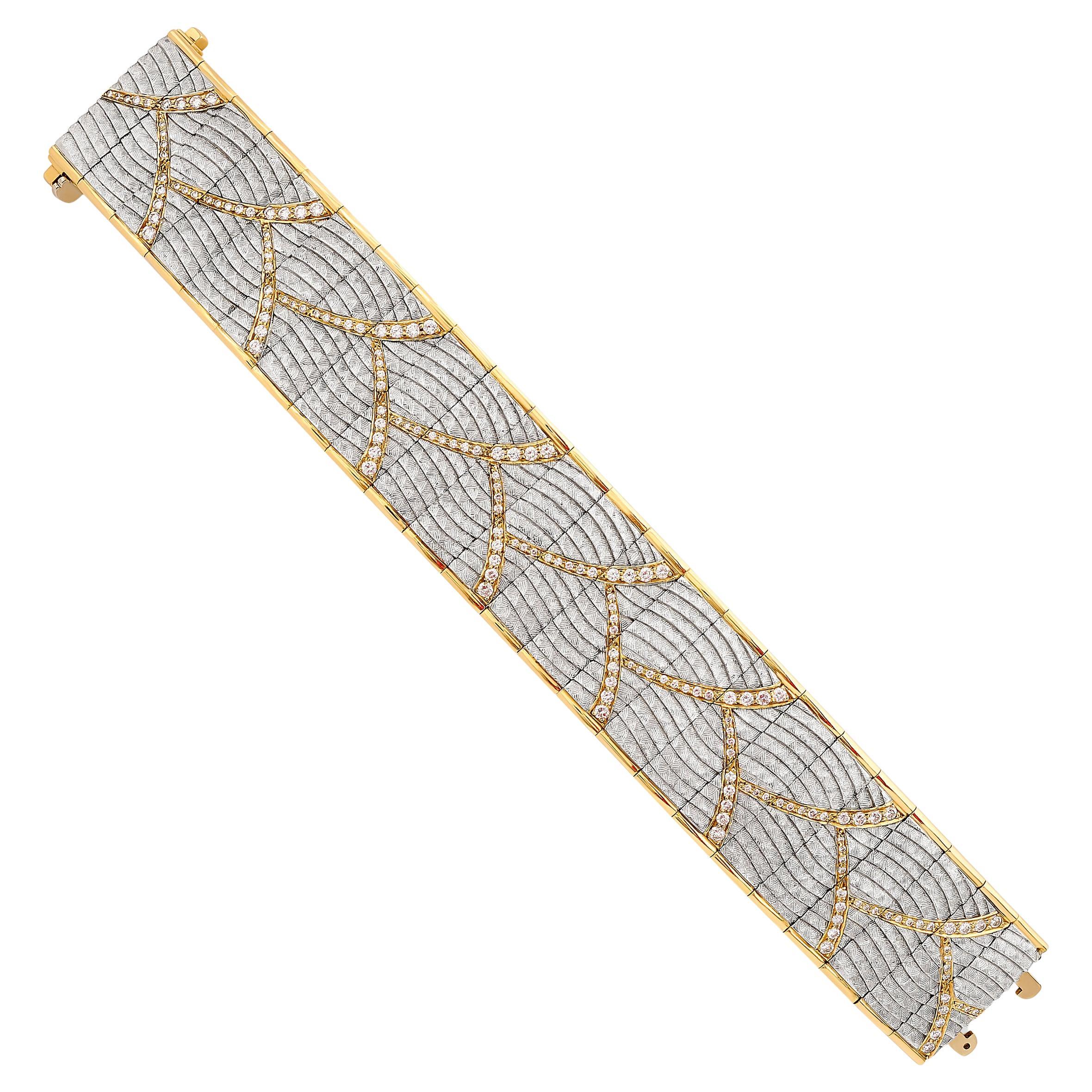 Michael Bondanza Platinum/18K Yellow Gold Venetian Diamond Bracelet For Sale