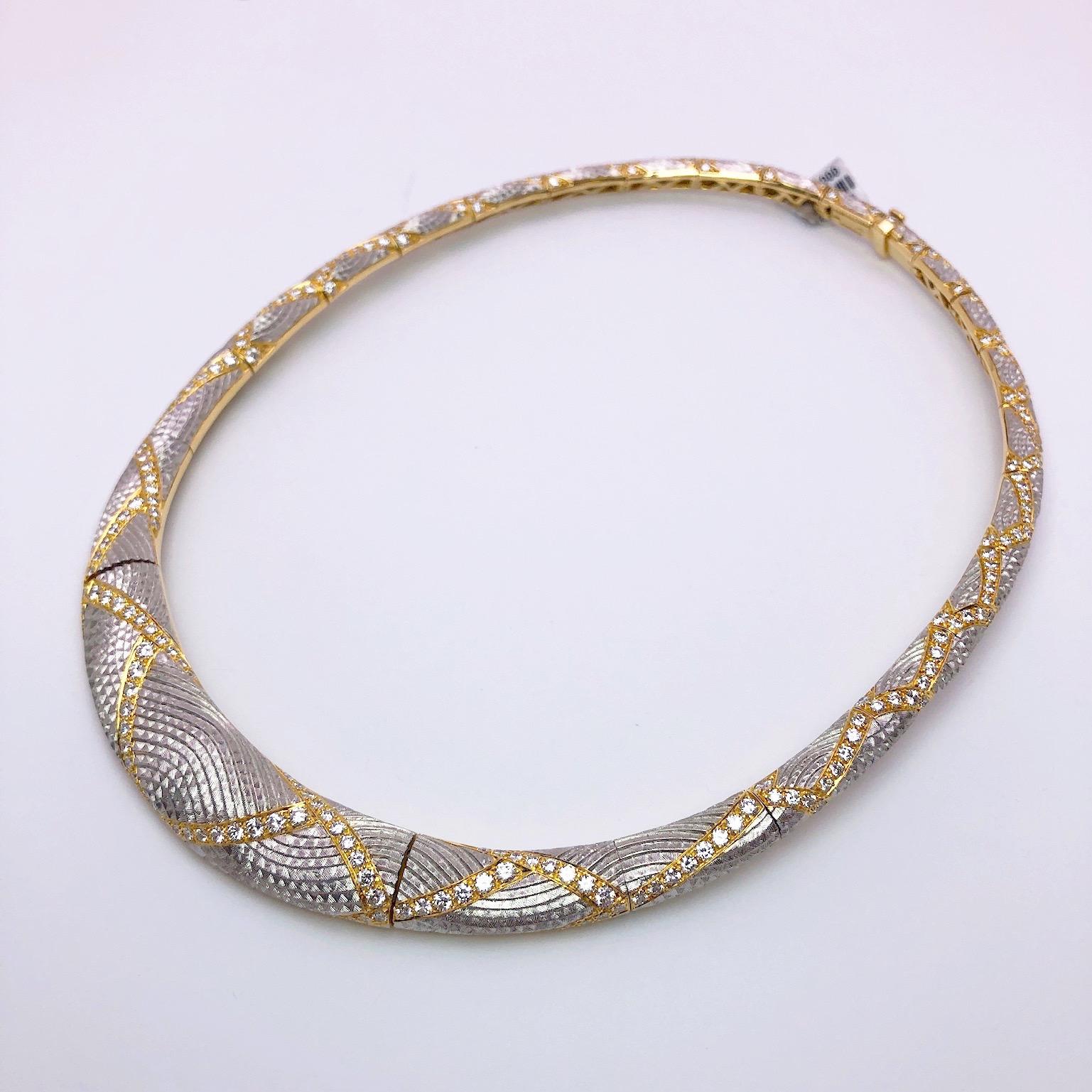 Michael Bondanza Platin und 18KT YG, 10,24 Ct. Diamant-Halskette mit venezianischem Kragen (Moderne) im Angebot