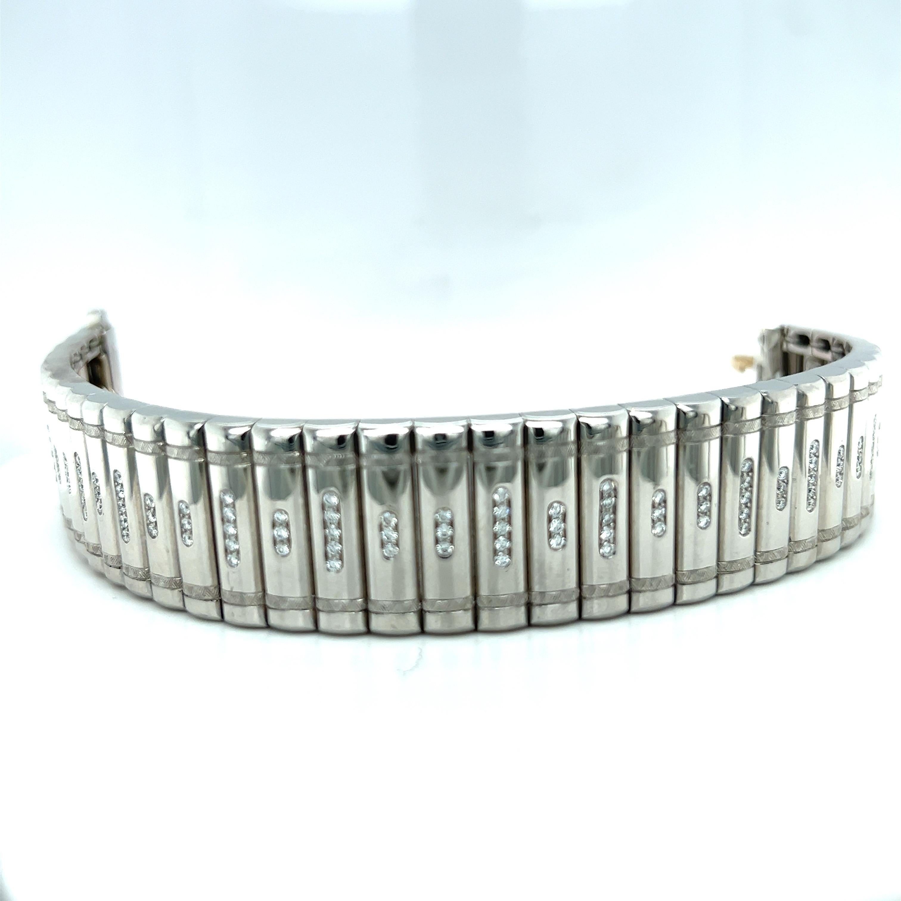 This platinum bracelet is an iconic representation of the artist, Michael Bondanza, world renowned  for his work in precious metals. Each Michael Bondanza piece is expertly hand crafted in the heart of New York City. 35 hand made links comprised of