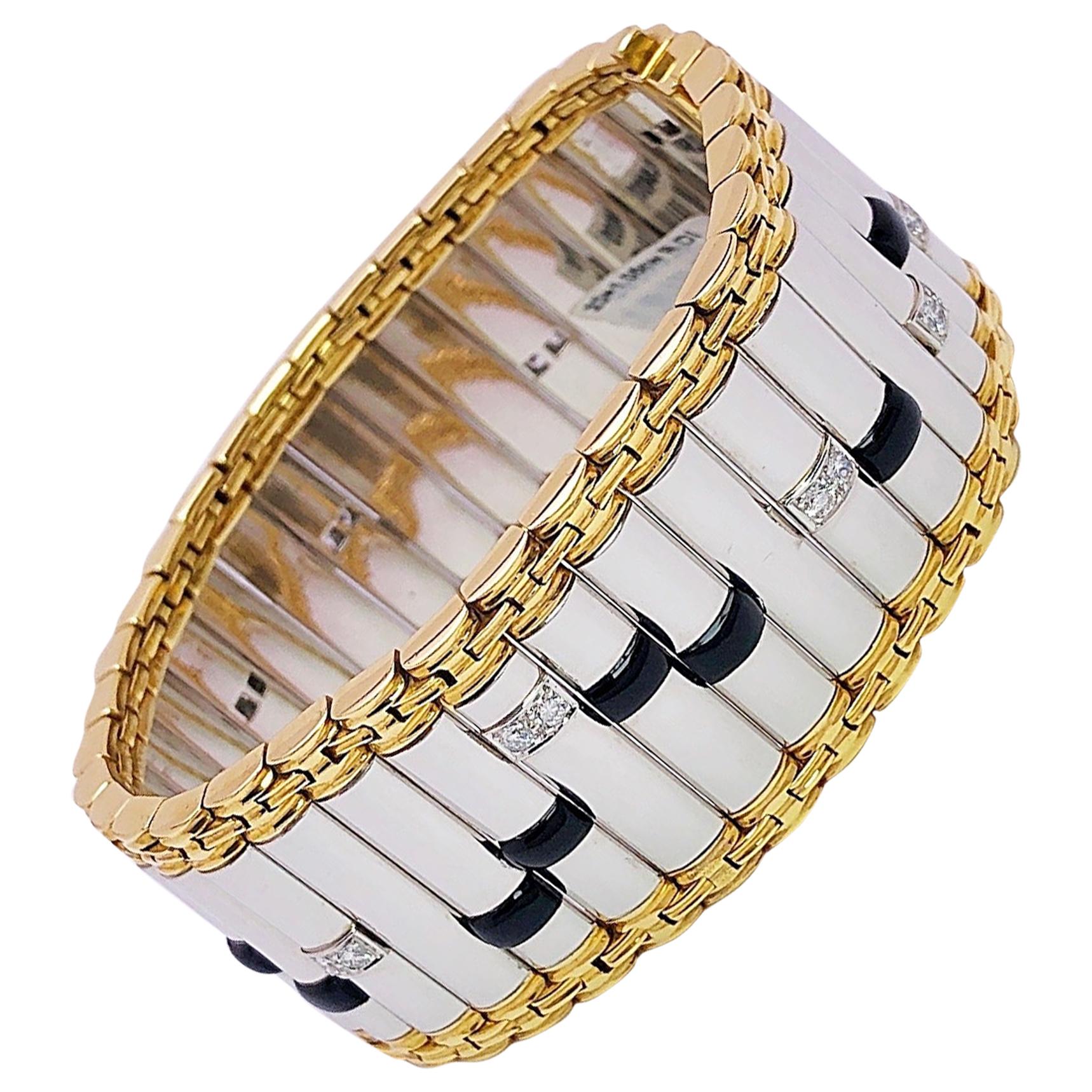 Michael Bondanza Platinum and 18 Karat "Architectual" Bracelet Onyx and Diamonds For Sale