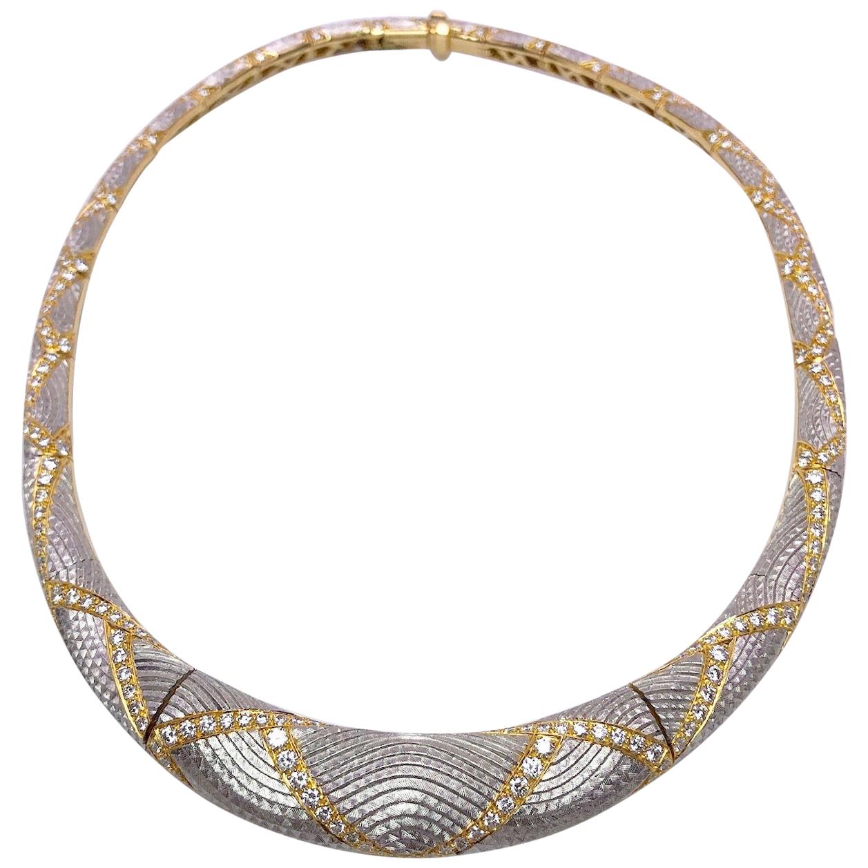 Michael Bondanza Platinum and 18KT YG, 10.24Ct. Diamond Venetian Collar Necklace For Sale