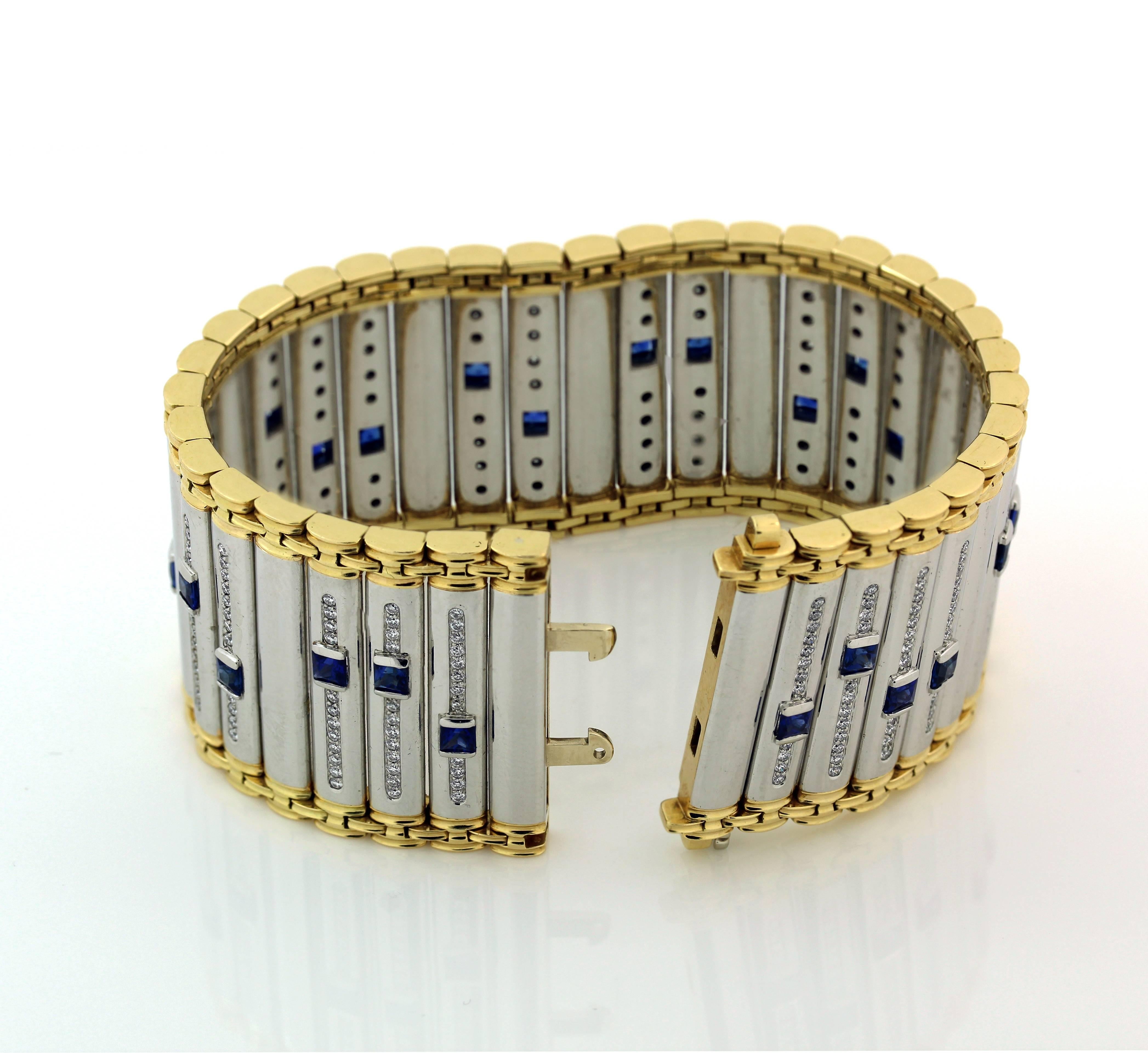 Women's Michael Bondanza Platinum and Gold Blue Sapphire Diamond Bracelet