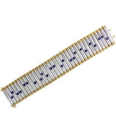 Michael Bondanza Platinum and Gold Blue Sapphire Diamond Bracelet