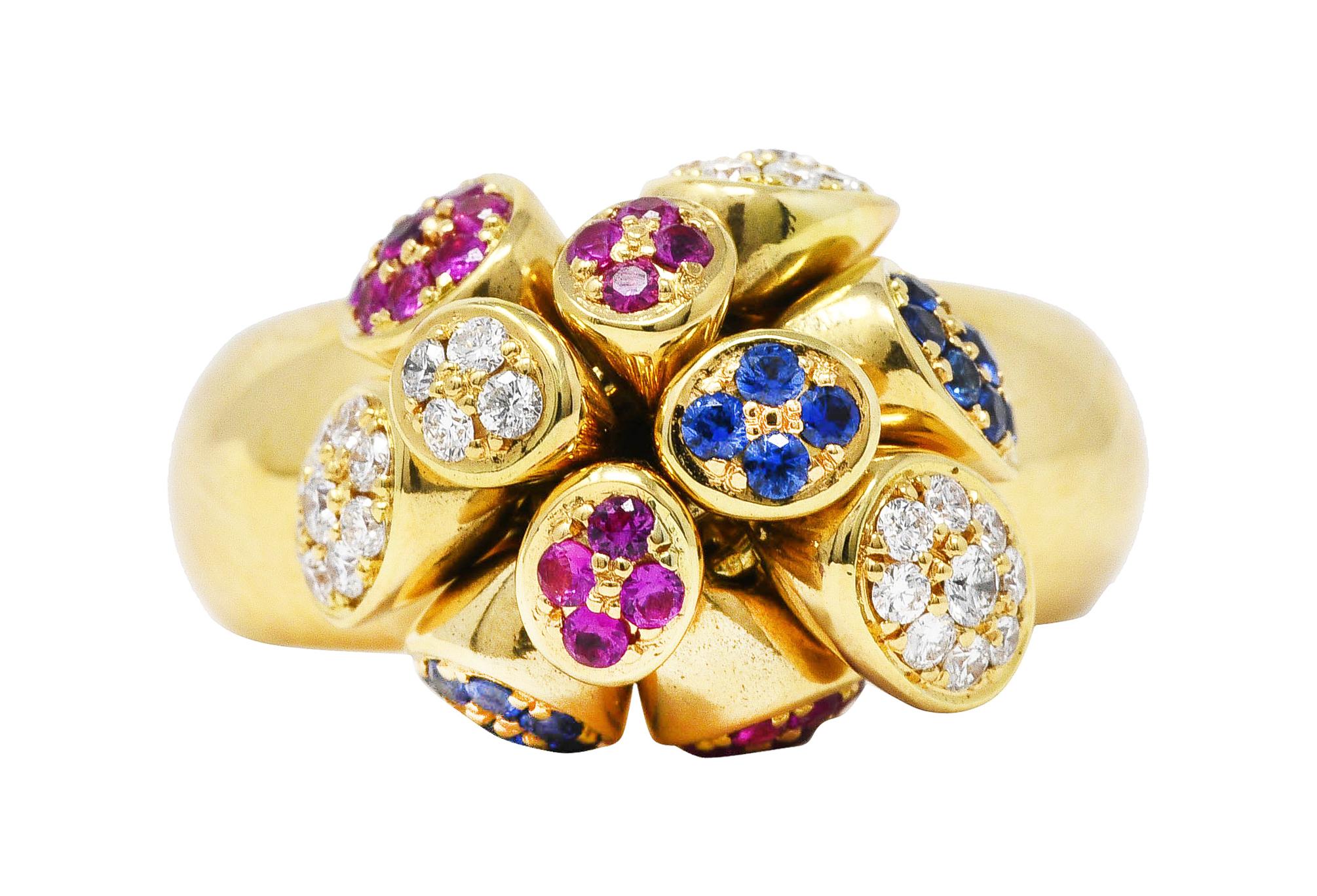 Contemporary Michael Bondanza Ruby Diamond Sapphire 18 Karat Yellow Gold Tremblant Ring