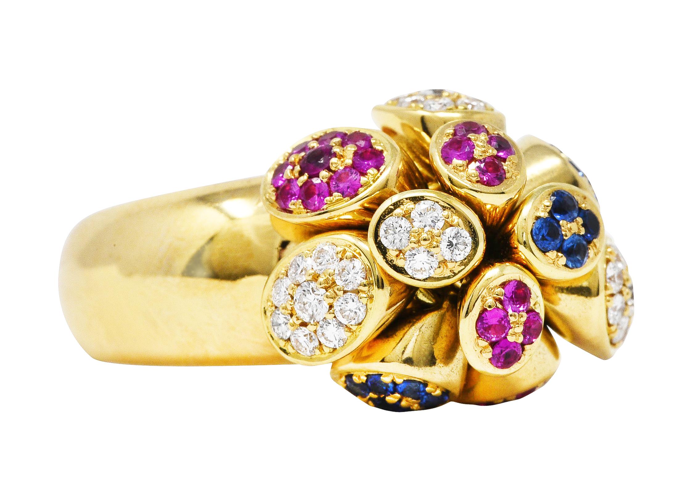 Brilliant Cut Michael Bondanza Ruby Diamond Sapphire 18 Karat Yellow Gold Tremblant Ring