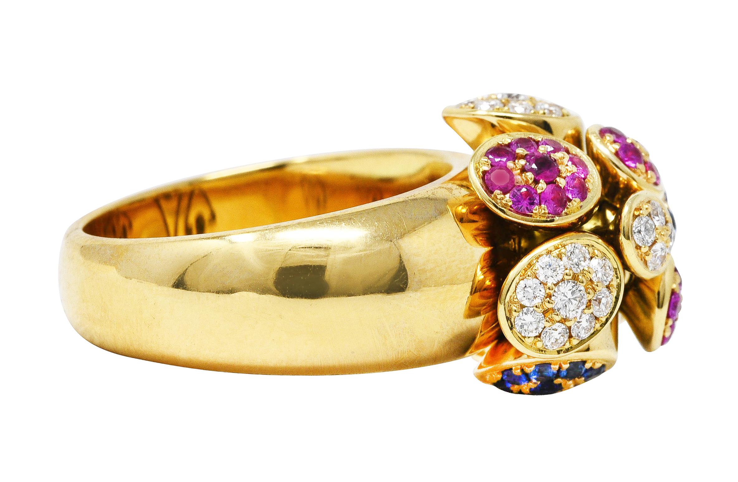 Michael Bondanza Ruby Diamond Sapphire 18 Karat Yellow Gold Tremblant Ring In Excellent Condition In Philadelphia, PA