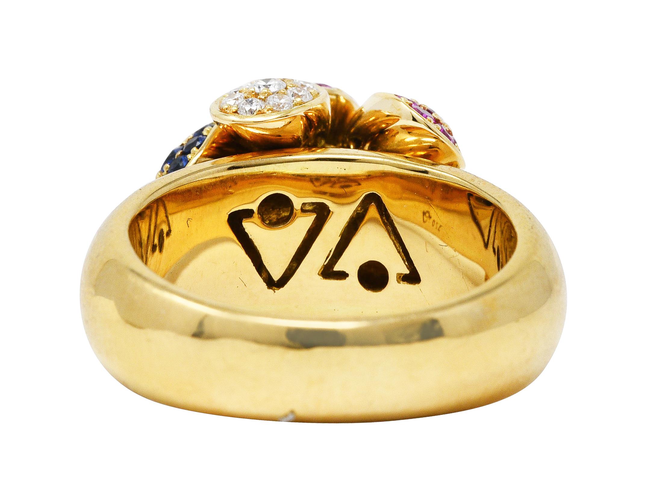Women's or Men's Michael Bondanza Ruby Diamond Sapphire 18 Karat Yellow Gold Tremblant Ring