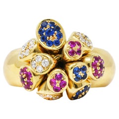 Michael Bondanza Bague Tremblant en or jaune 18 carats avec rubis, diamants et saphirs
