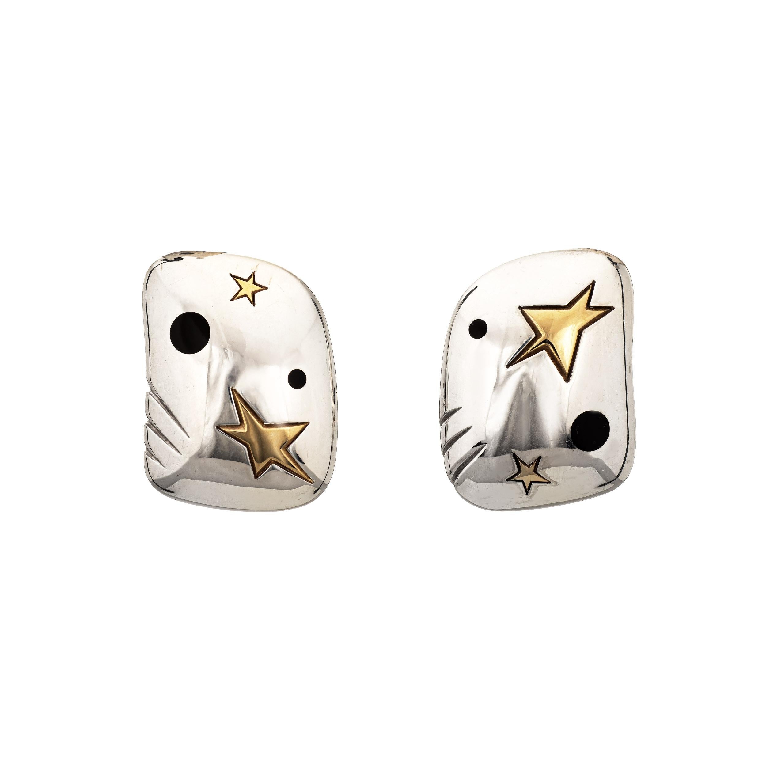 Contemporary Michael Bondanza Star Earrings Estate Sterling Silver 18k Yellow Gold Jewelry For Sale