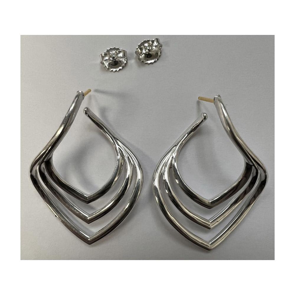 Modern Michael Bondanza Sterling Silver 3 Row Willow Hoops For Sale