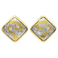 Michael Bondanza Textured Two-Tone Squared Lever Back Earrings with Diamonds