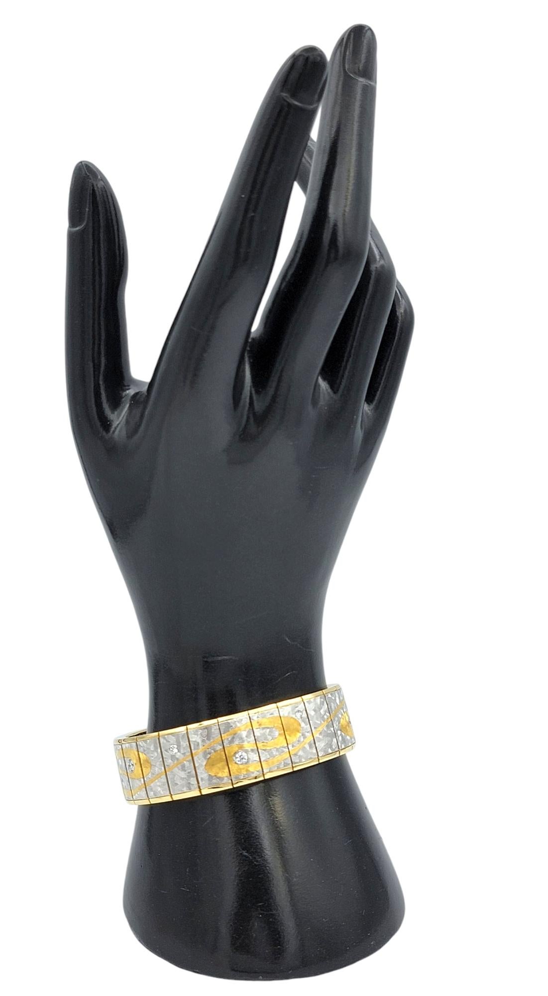 Michael Bondanza Two-Tone Textured Swirl Motif Link Bracelet with Diamonds For Sale 2