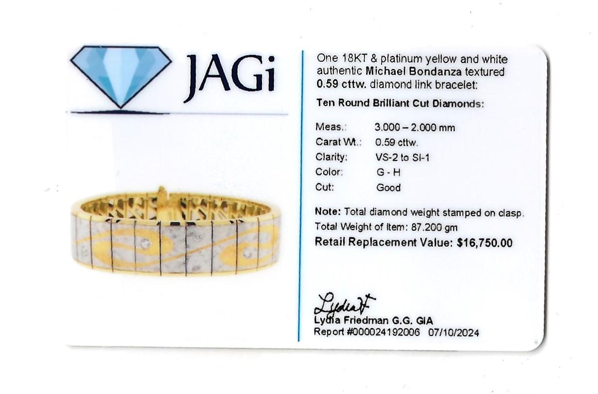 Michael Bondanza Two-Tone Textured Swirl Motif Link Bracelet with Diamonds For Sale 3