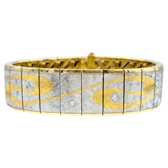 Michael Bondanza Two-Tone Textured Swirl Motif Link Bracelet with Diamonds
