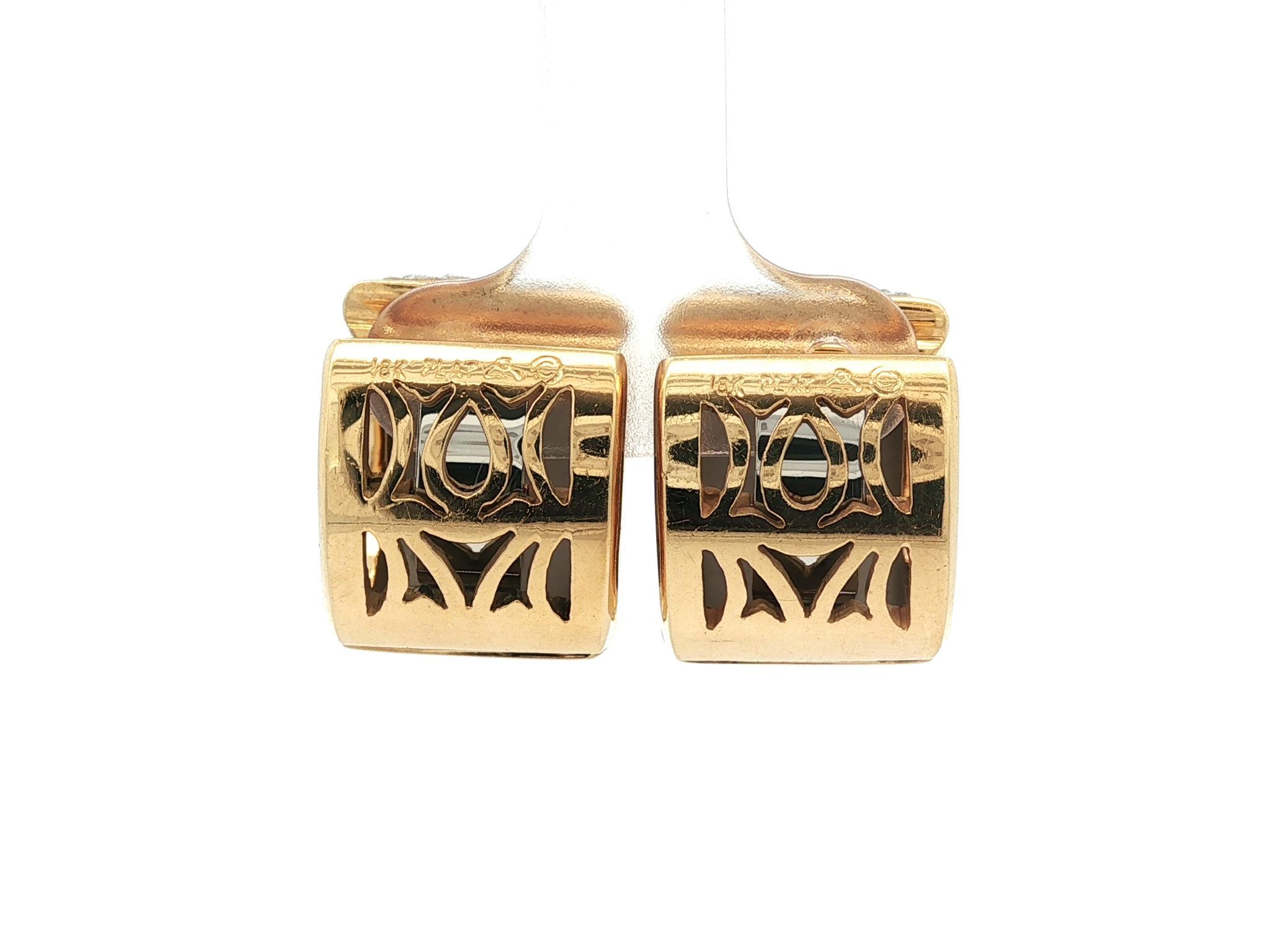 Michael Bondanza Boucles d'oreilles à pince en or 18k et platine avec diamants gravés à la main en vente 1