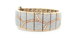 Michael Bondanza Venti 18k Gold & Platinum Diamond Hand Etched Wide Bracelet