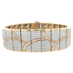 Michael Bondanza Venti 18k Gold & Platinum Diamond Hand Etched Wide Bracelet