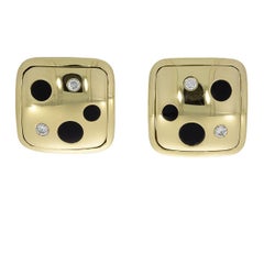 Michael Bondanza Yellow Gold Polka Dot Cabochon Onyx and Diamond Clip Earrings