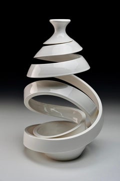 Cirrus - White spiral abstract ceramic sculpture