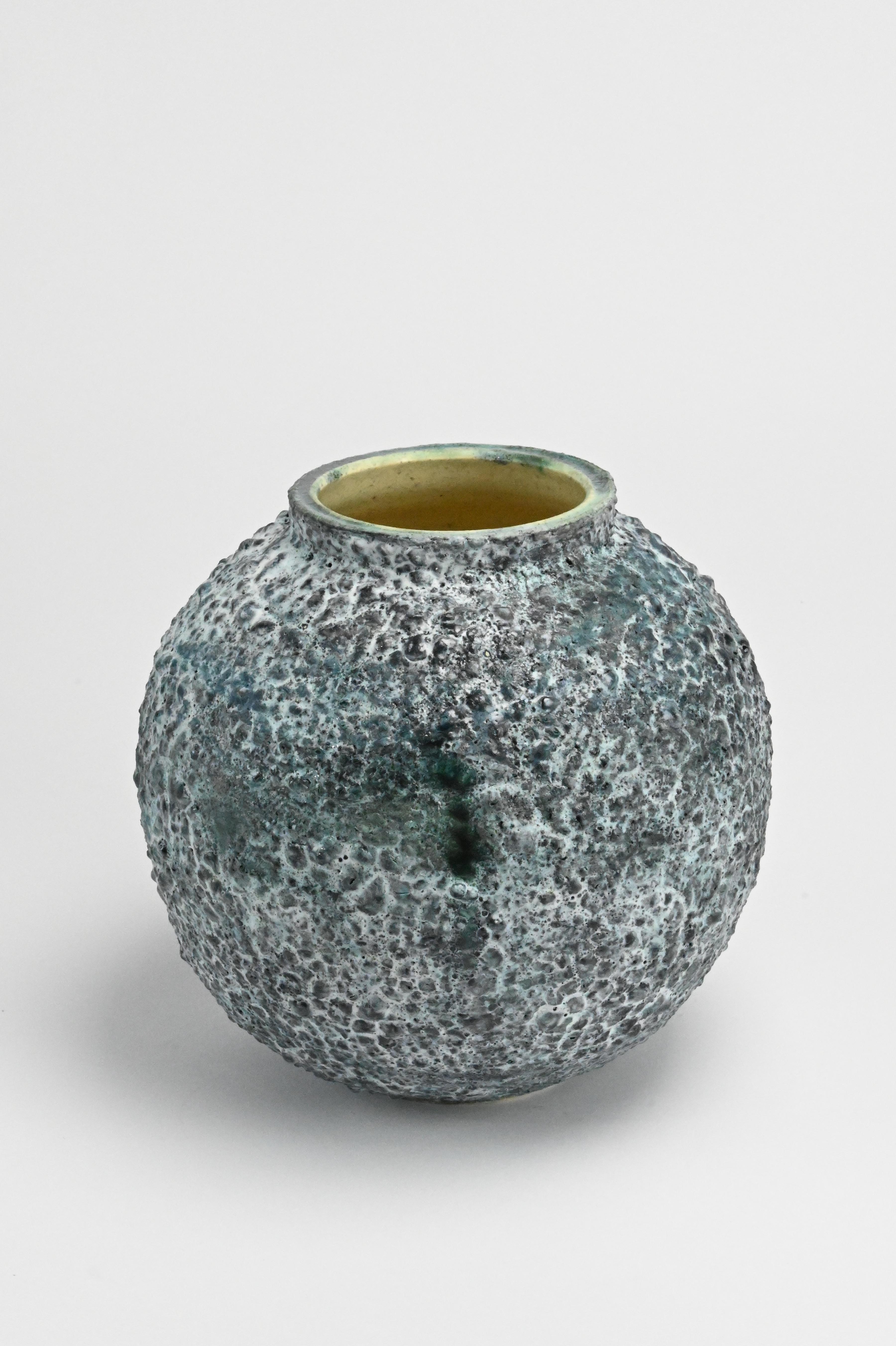 Michael Boroniec Abstract Sculpture - Emerald Quartz Moon Jar - Blue / green abstract ceramic vessel