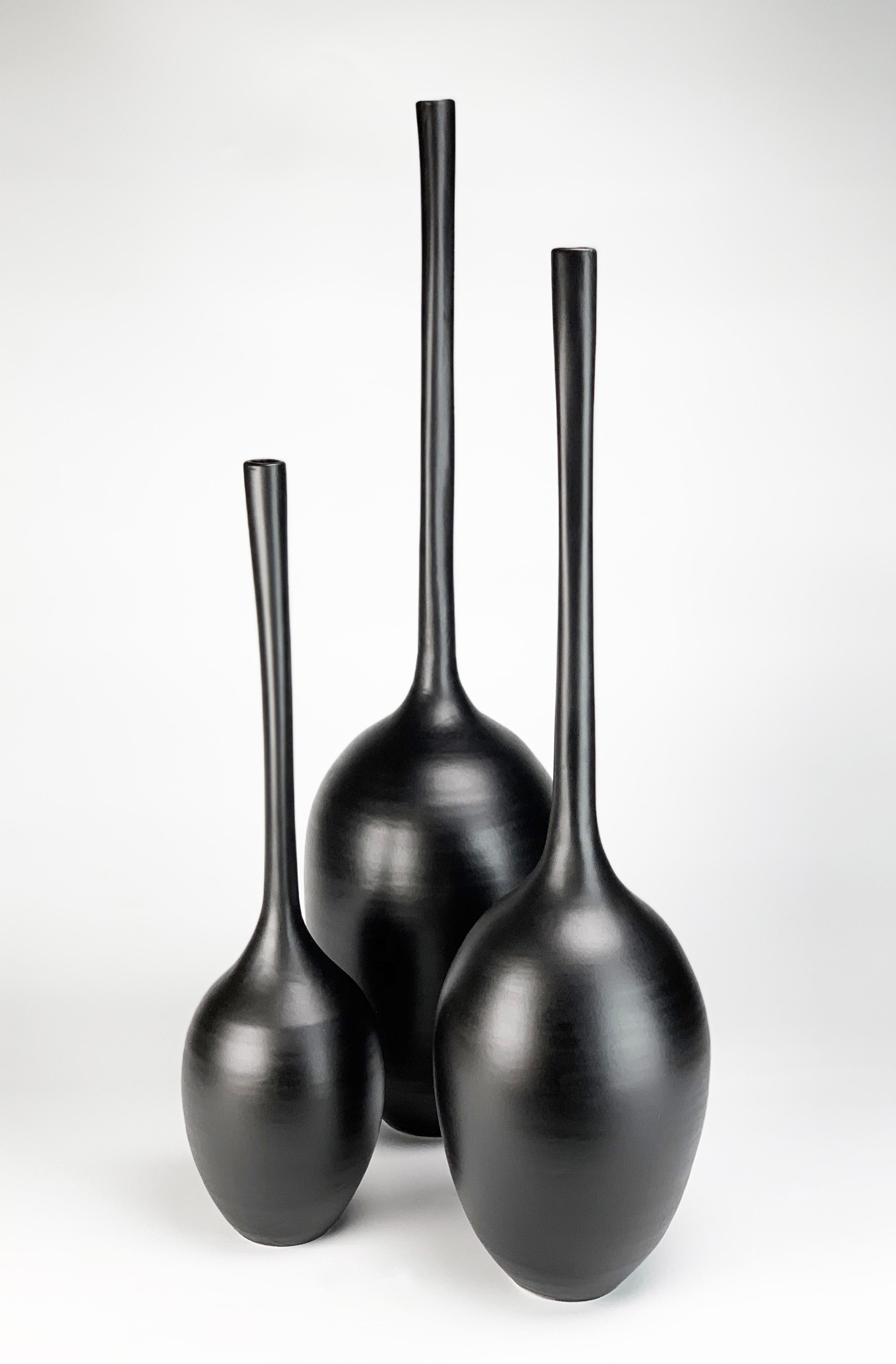 Gourd Vessels (Trio) - black contemporary ceramic sculptures