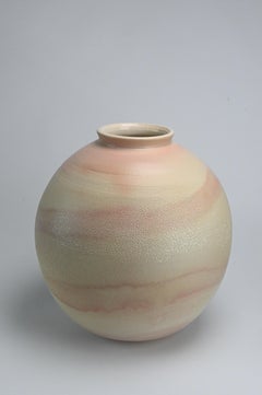 Pink Swirl Moon Jar - Pink and beige abstract ceramic vessel