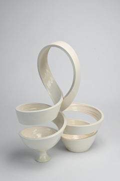 Spatial Spiral: Arch - White abstract ceramic sculpture