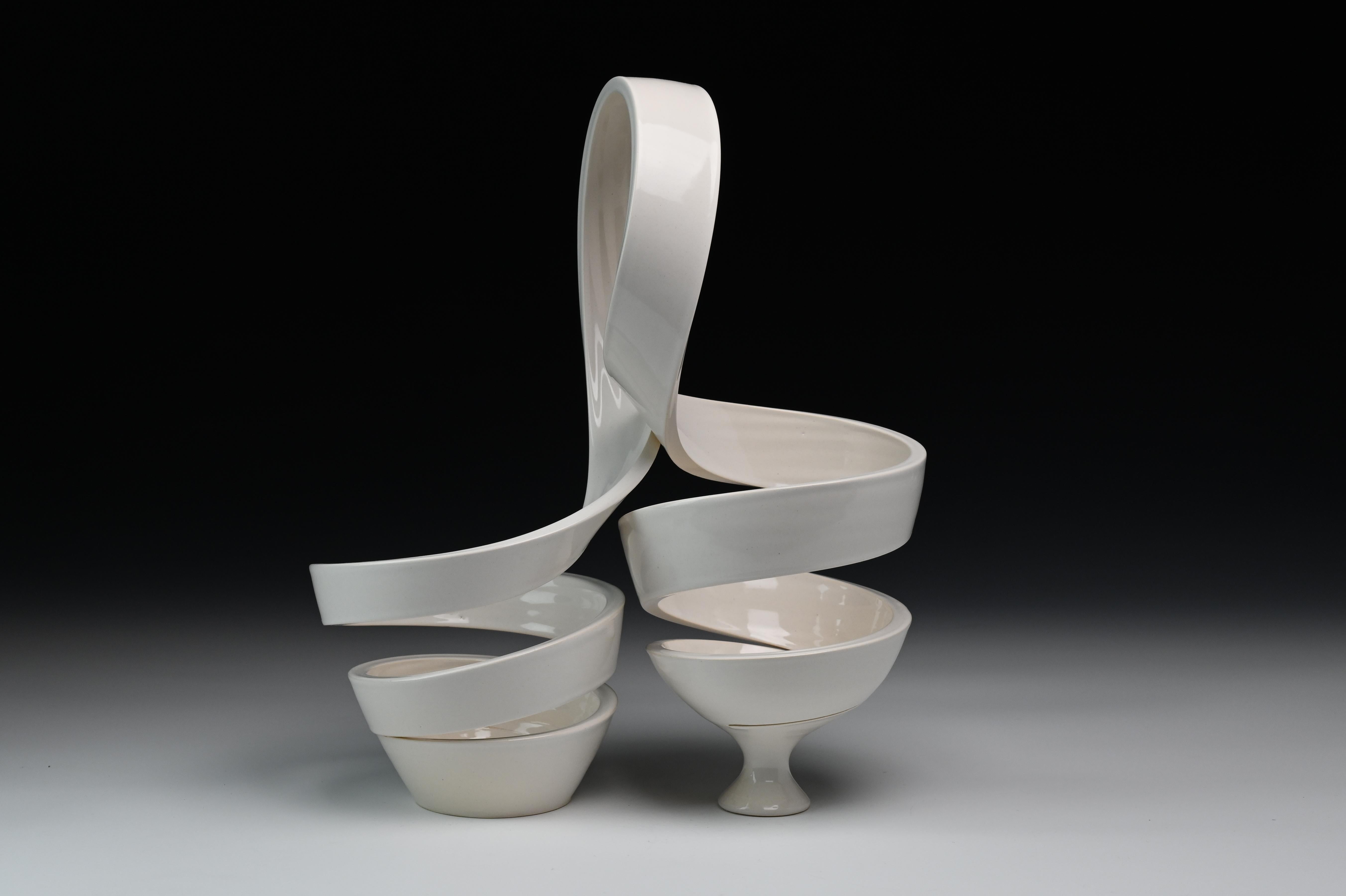 Michael Boroniec Still-Life Sculpture - Spatial Spiral: Arch II- White abstract ceramic sculpture