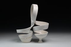 Spatial Spiral: Arch II- White abstract ceramic sculpture