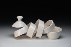 Spatial Spiral: River - White spiral abstract ceramic sculpture