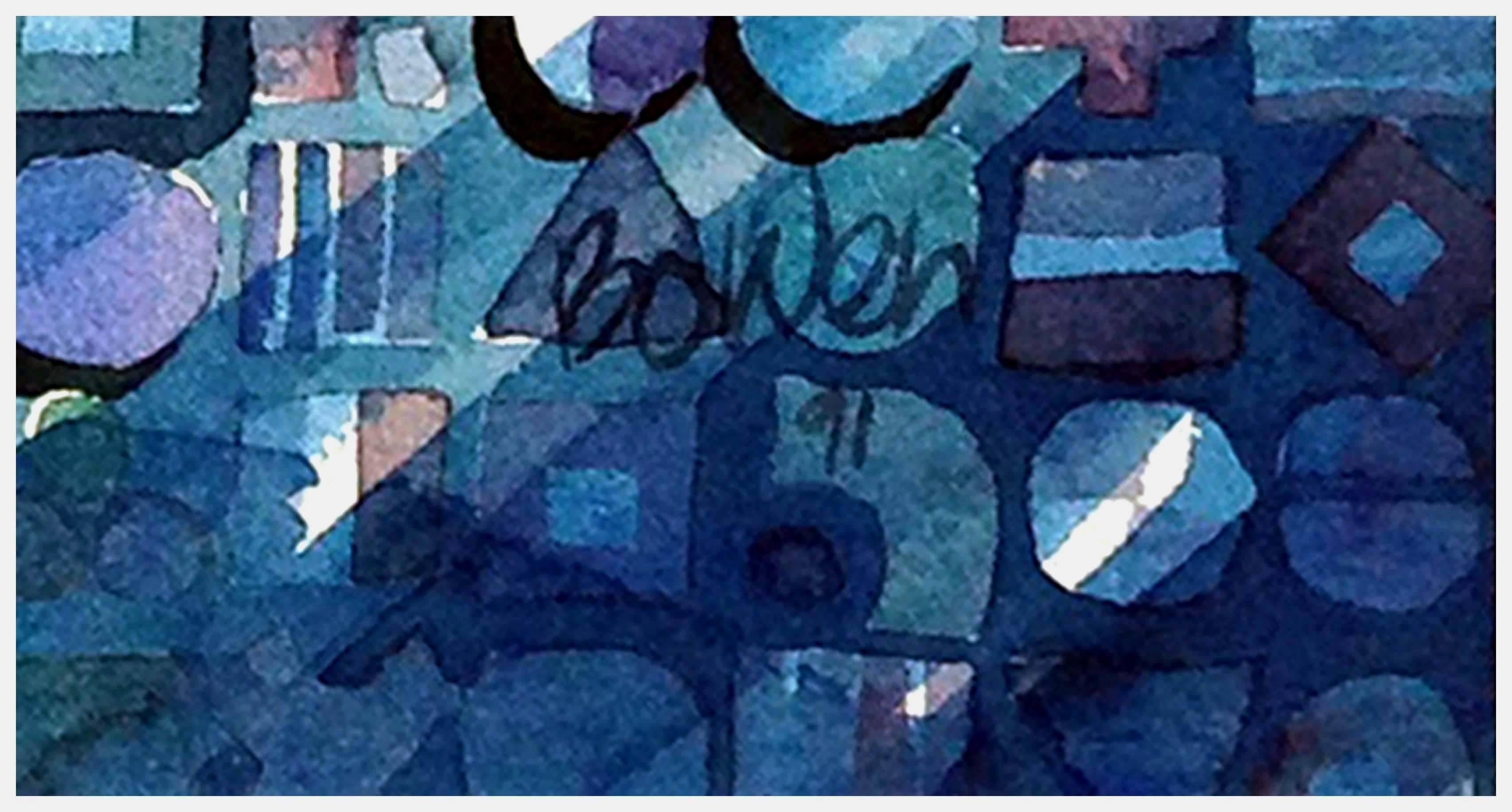 Píxeles abstraídos en acuarela sobre papel - Abstract Painting Gris de Michael Bowen