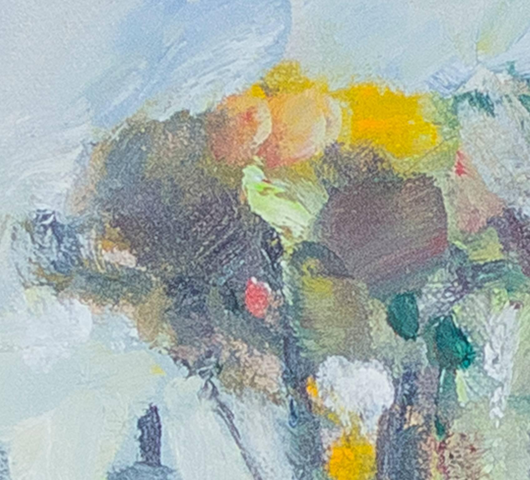 Paisaje contemporáneo pintura al óleo colorista expresionista árboles bosque cielo - Landscape Painting Gris de Michael Boyle