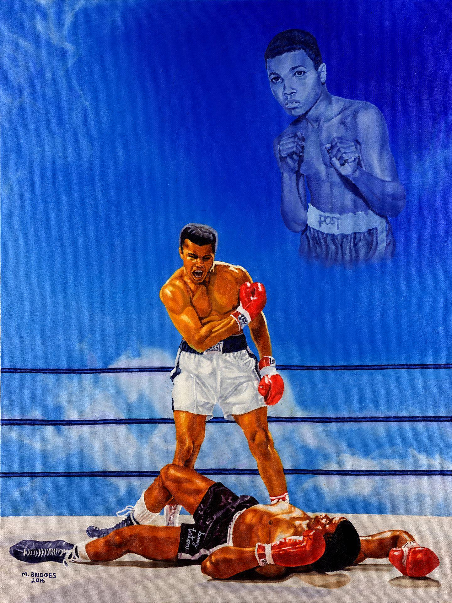 Von dem Traum zum Großen Muhammad Ali, Gemälde, Öl auf Leinwand – Painting von Michael Bridges