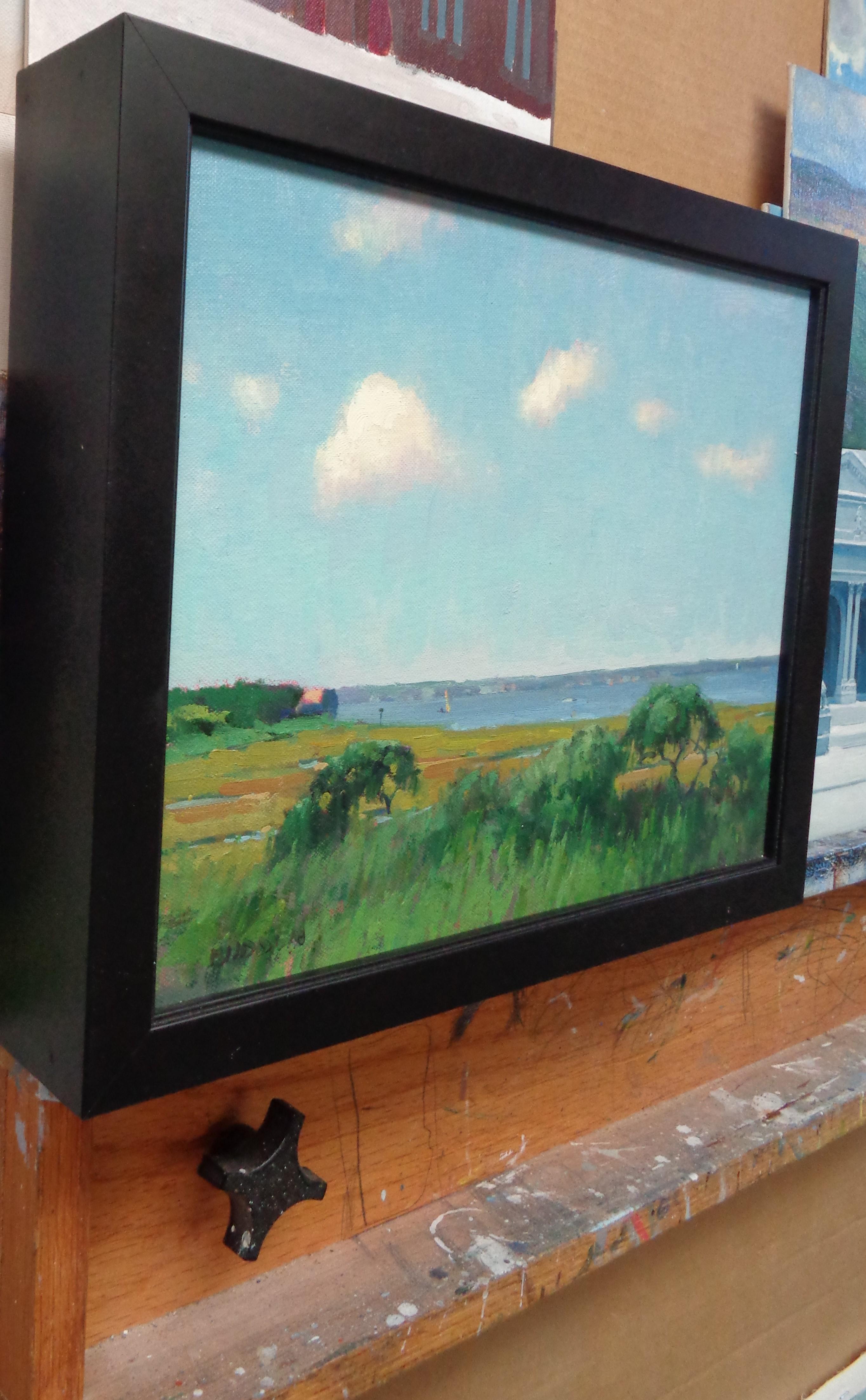 Beach Ocean Impressionistic Seascape Marsh Boats Oil Painting by Michael Budden  For Sale 4