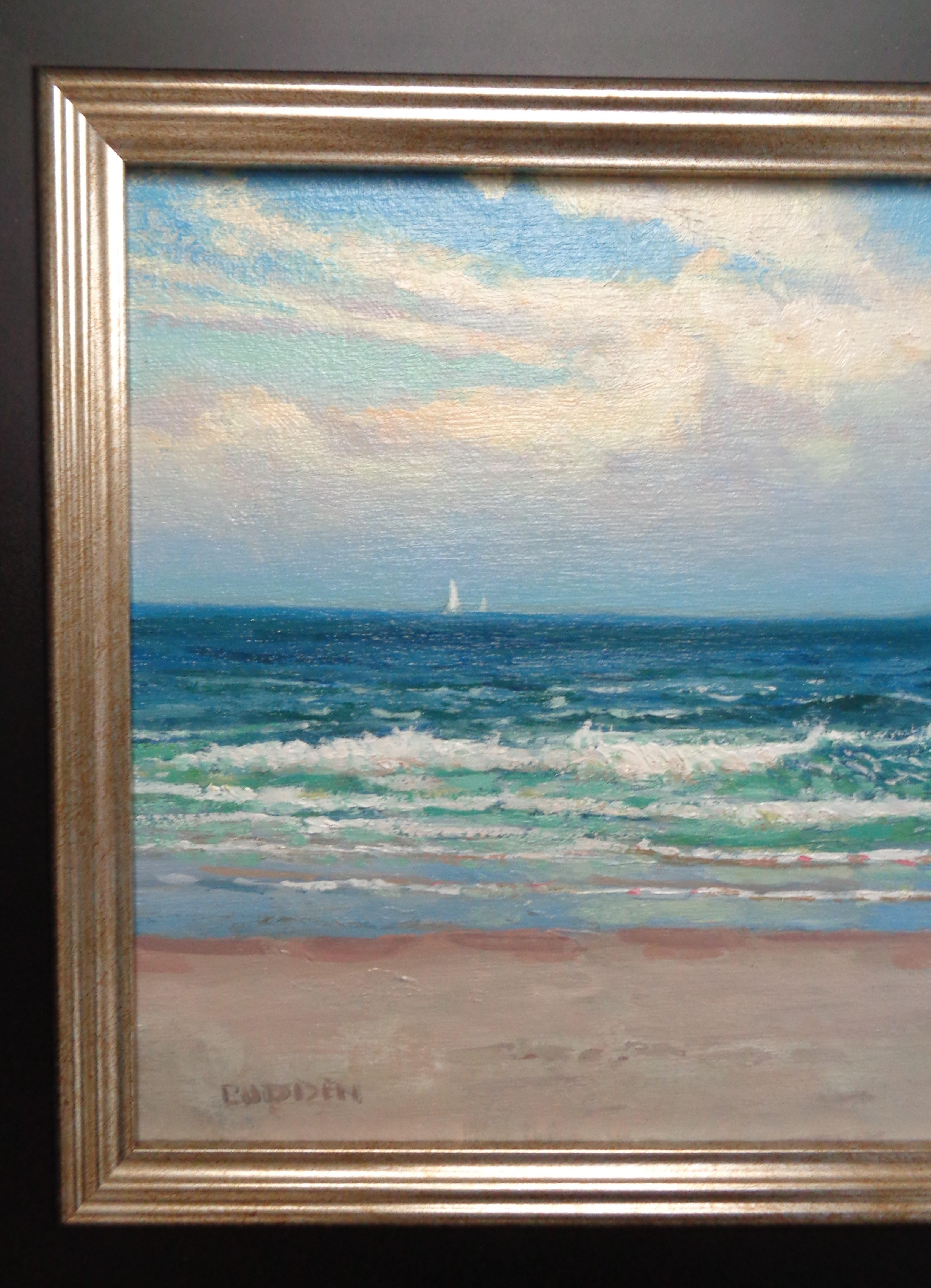 Summertime is an oil painting on canvas by award winning contemporary artist Michael Budden that showcases a beautiful beach scene created in an impressionistic realism style. The image measures 9 x 12 unframed and 14 x 17 framed. 
ARTIST'S