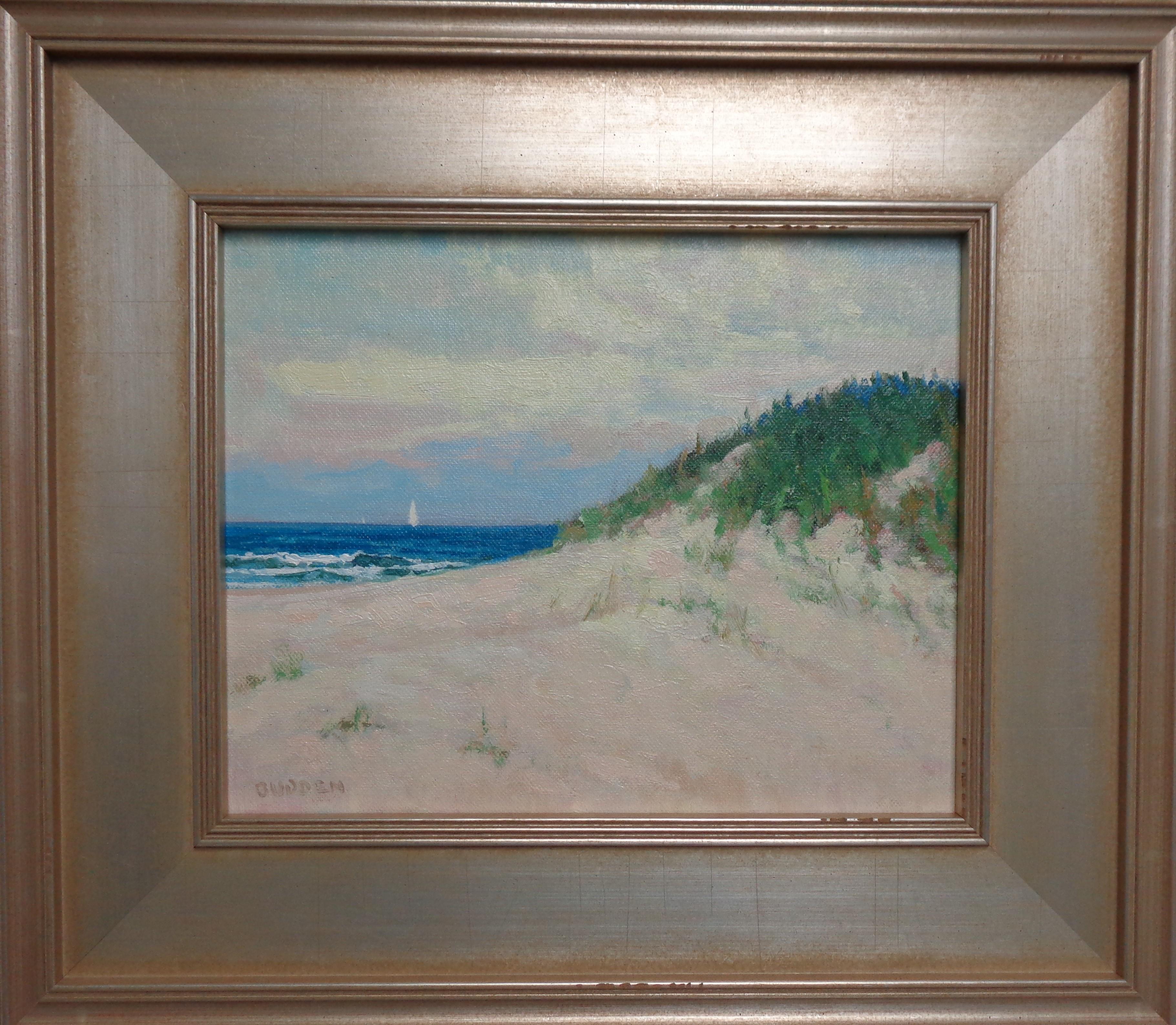 Summer dunes is an oil painting on canvas by award winning contemporary artist Michael Budden that showcases a beautiful beach scene created in an impressionistic realism style. The image measure 8 x 10 unframed and 13.38 x 15.38 framed. 
ARTIST'S