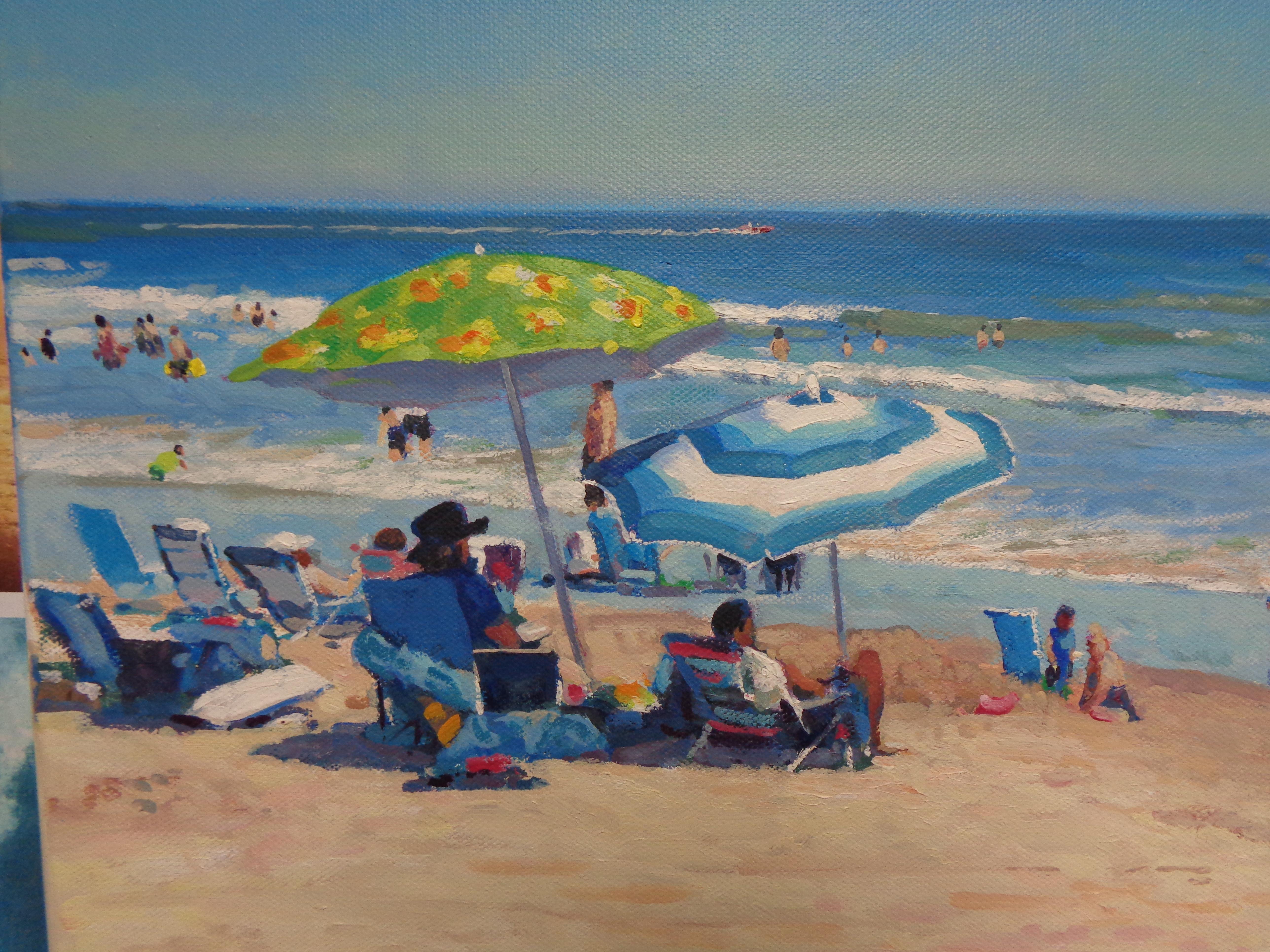Playa Océano Paisaje marino impresionista Pintura al óleo Michael Budden Día de playa en venta 2