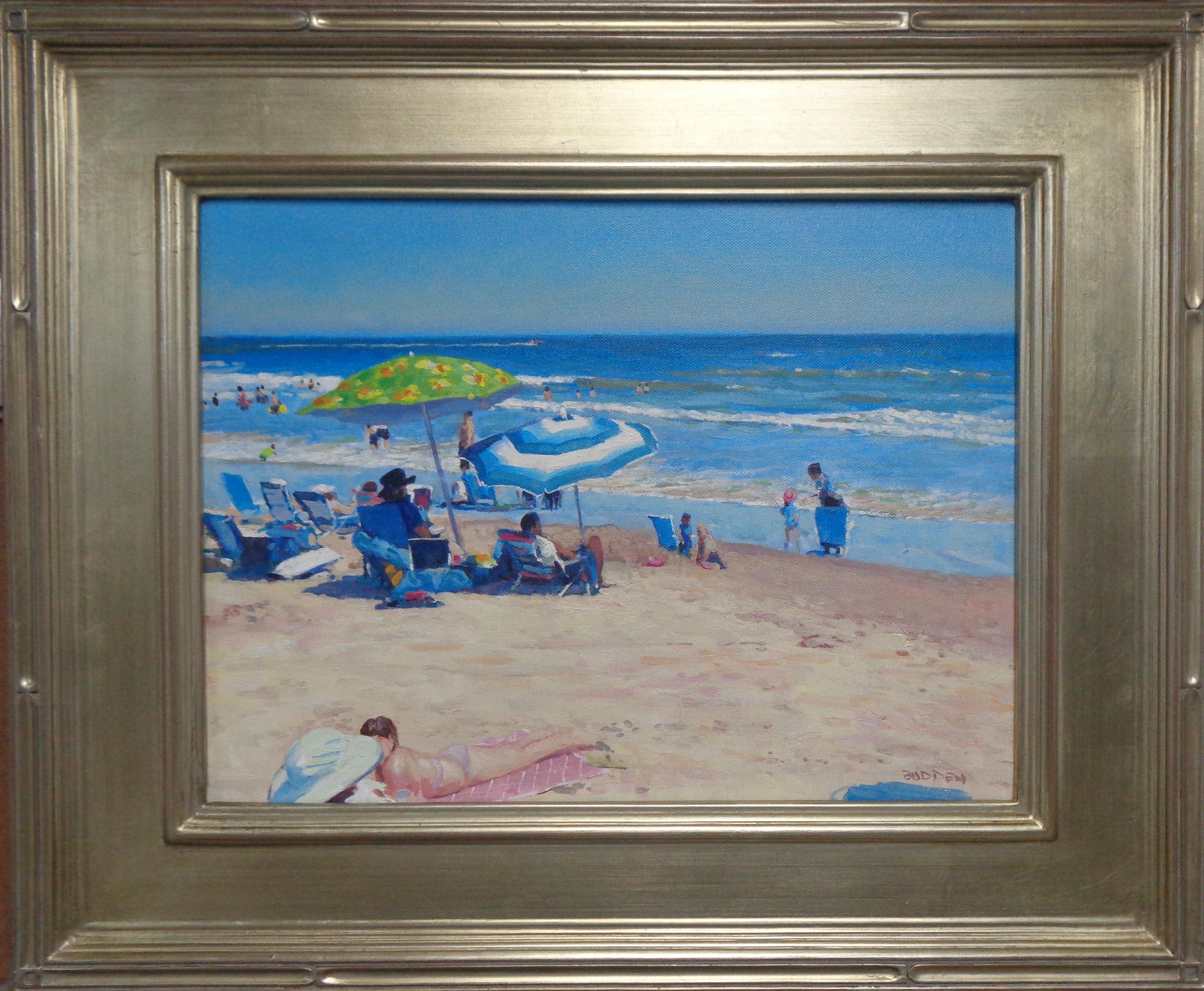 Día de playa I
óleo/lienzo
Imagen de 12 x 16 sin enmarcar, enmarcada de 18,5 x 22,5
Día de playa I  es una pintura al óleo sobre lienzo del galardonado artista contemporáneo Michael Budden que muestra un hermoso día de playa . Este cuadro está en